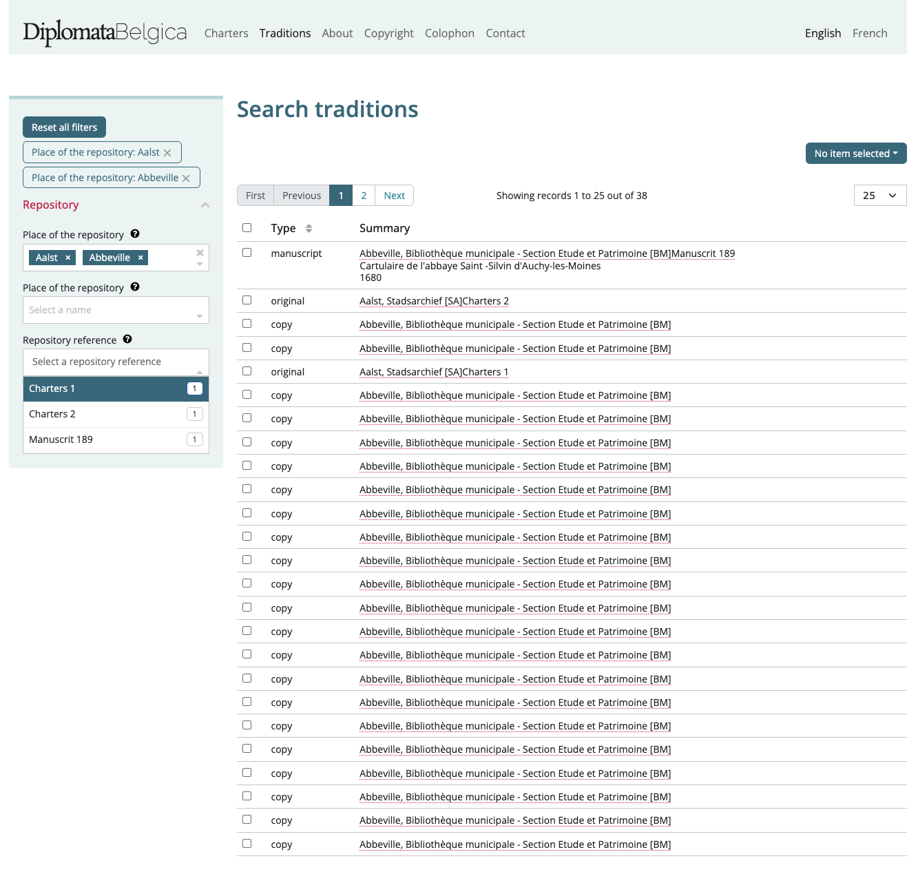 Diplomata Belgica faceted search interface