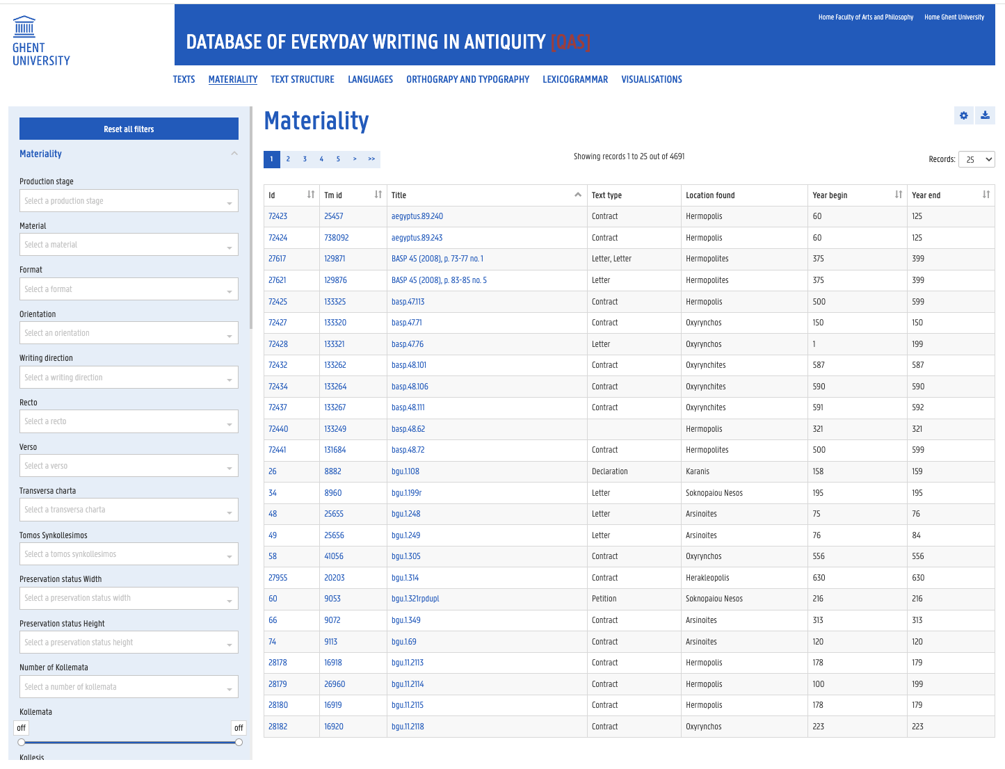 EVWRIT faceted search interface