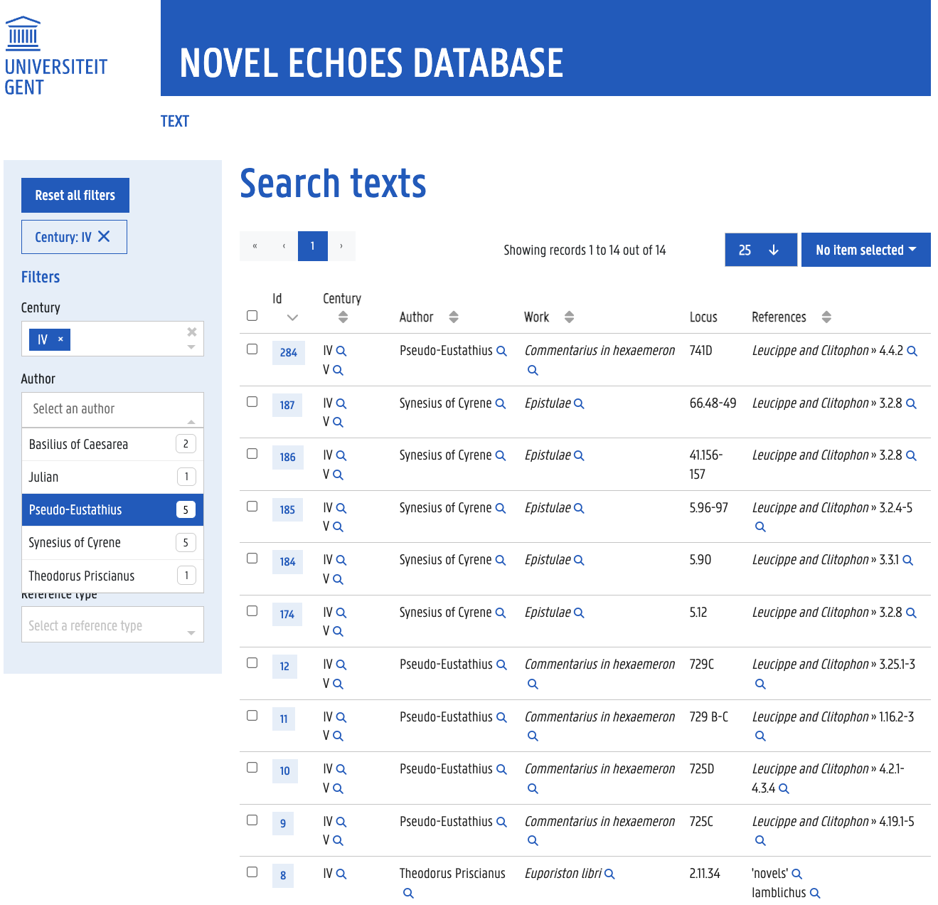 Novel Echoes faceted search interface