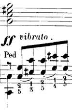 ff vibrato on a piano score of Franz Liszt