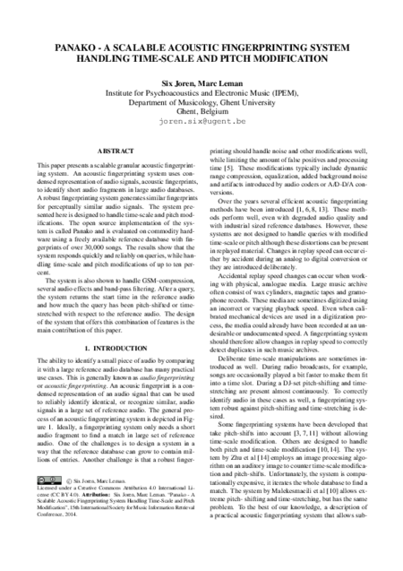 Download 'Panako – A Scalable Acoustic Fingerprinting System Handling Time-Scale and Pitch Modification'