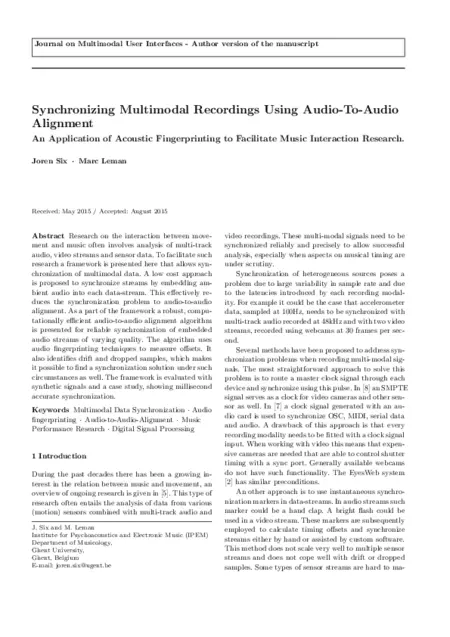 Download 'Synchronizing Multimodal Recordings Using Audio-To-Audio Alignment'