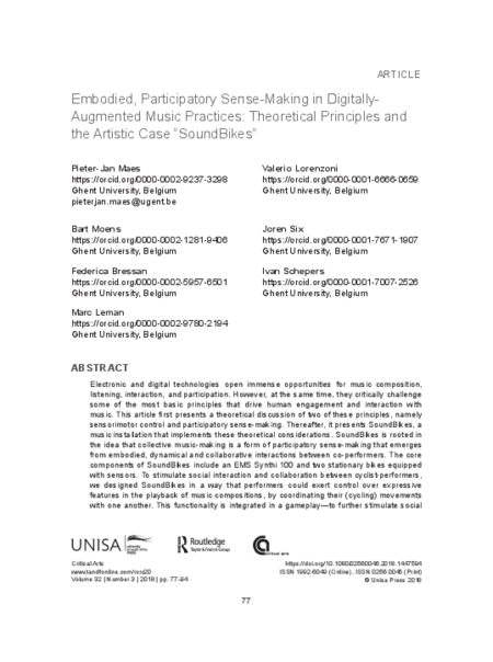Download 'Embodied, Participatory Sense-Making in Digitally-Augmented Music Practices: Theoretical Principles and the Artistic Case “SoundBikes”'