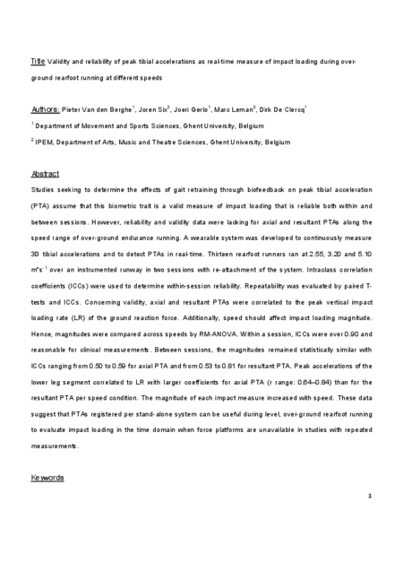 Download 'Validity and reliability of peak tibial accelerations as real-time measure of impact loading during over-ground rearfoot running at different speeds'