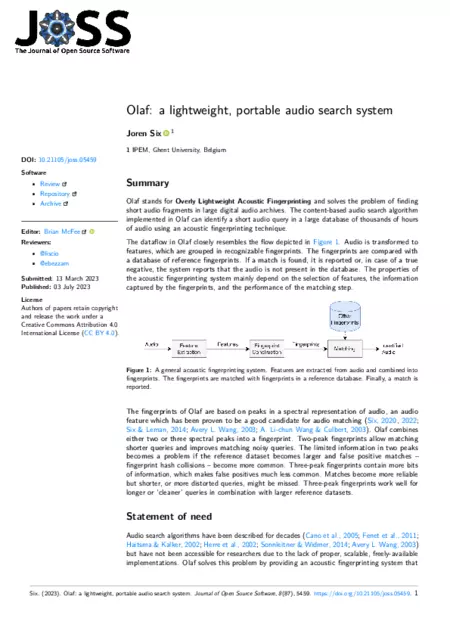 Download 'Olaf: a lightweight, portable audio search system'