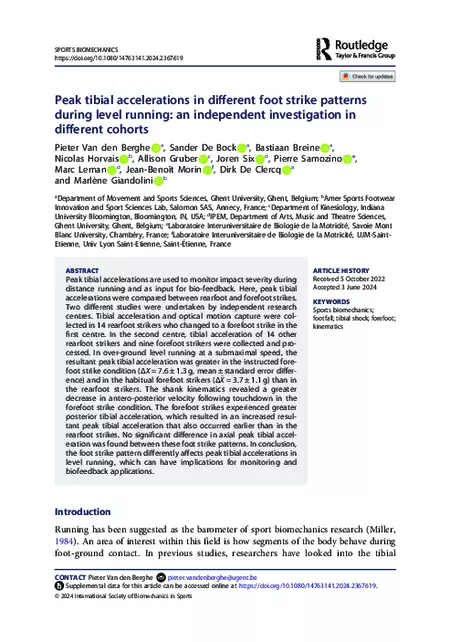 Download 'Peak tibial accelerations in different foot strike patterns during level running: an independent investigation in different cohorts'