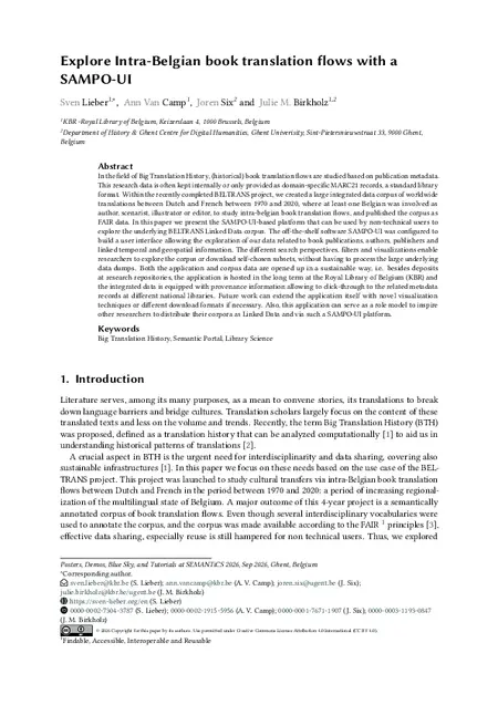 First page of Explore Intra-Belgian book translation flows with a SAMPO-UI