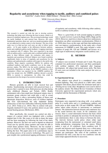 First page of Regularity and asynchrony when tapping to tactile, auditory and combined pulses