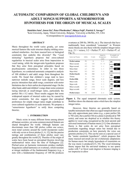 First page of Automatic comparison of global children’s and adult songs