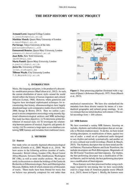 First page of The Deep History of Music Project