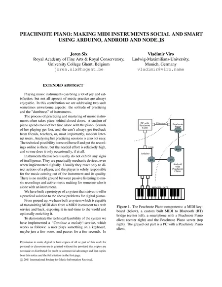 First page of Peachnote Piano: Making MIDI instruments social and smart using Arduino, Android and Nodejs
