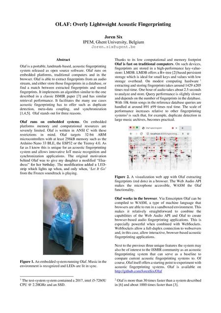 First page of OLAF: Overly Lightweight Acoustic Fingerprinting