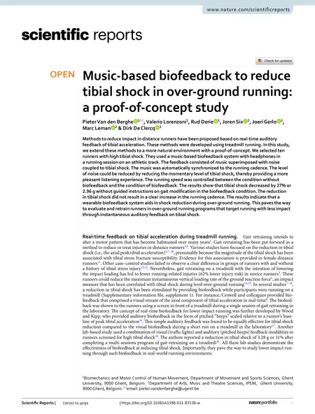 First page of Music-based biofeedback to reduce tibial shock in over-ground running: a proof-of-concept study