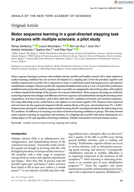 First page of Motor sequence learning in a goal-directed stepping task in persons with multiple sclerosis : a pilot study