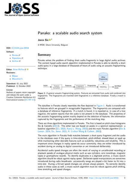 First page of Panako: a scalable audio search system