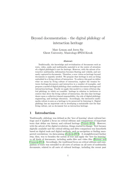 First page of Beyond documentation – The digital philology of interaction heritage