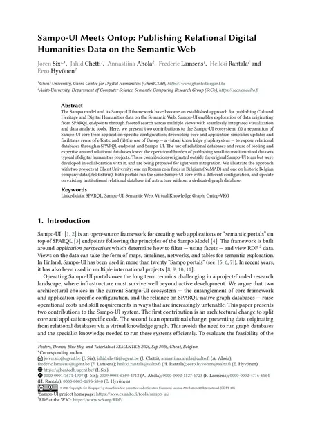 First page of Sampo-UI Meets Ontop: Publishing Relational Digital Humanities Data on the Semantic Web