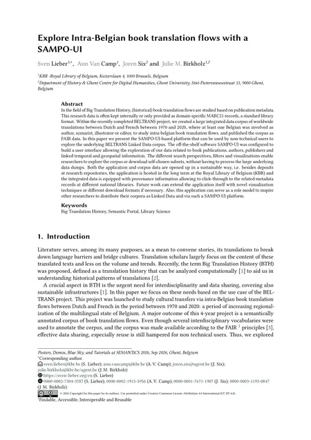 First page of Explore Intra-Belgian book translation flows with a SAMPO-UI
