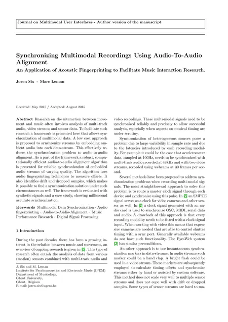 First page of Synchronizing Multimodal Recordings Using Audio-To-Audio Alignment
